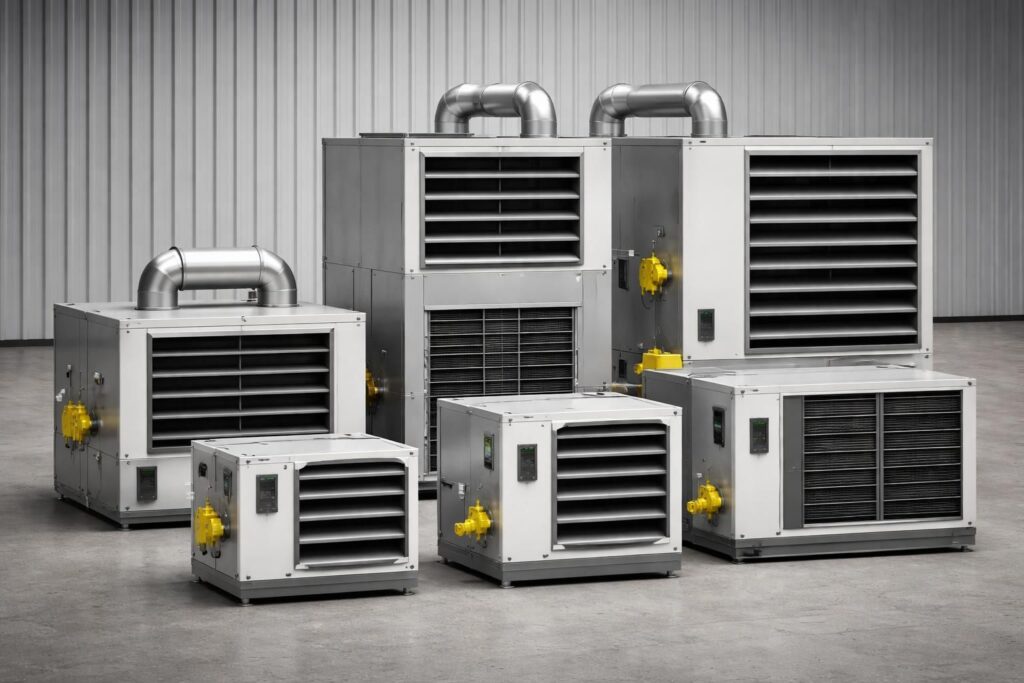 découvrez les différents modèles d'aérothermes gaz spécialement conçus pour l'industrie, alliant performance et efficacité énergétique pour répondre à tous vos besoins de chauffage.