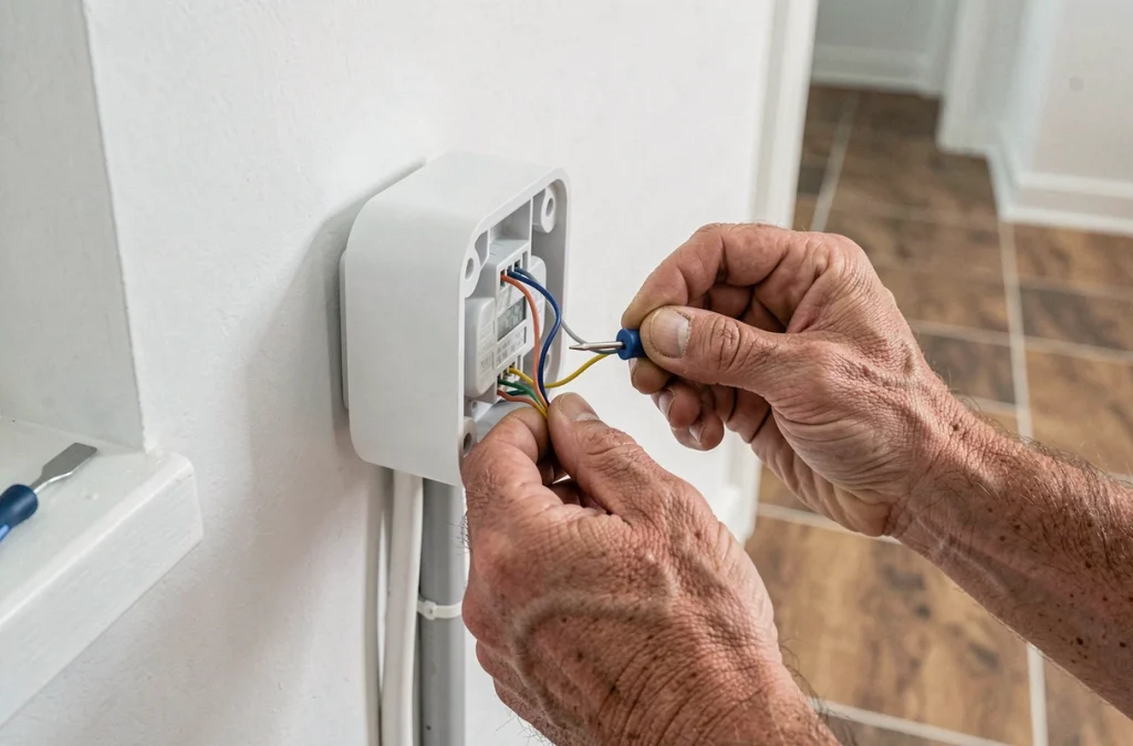 Raccordement d'un thermostat programmable pour plancher chauffant dans un couloir rénové
