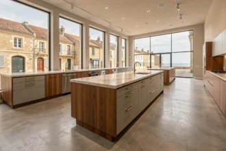 Showroom de cuisinistes en Charente-Maritime présentant plusieurs modèles de cuisines modernes et contemporaines