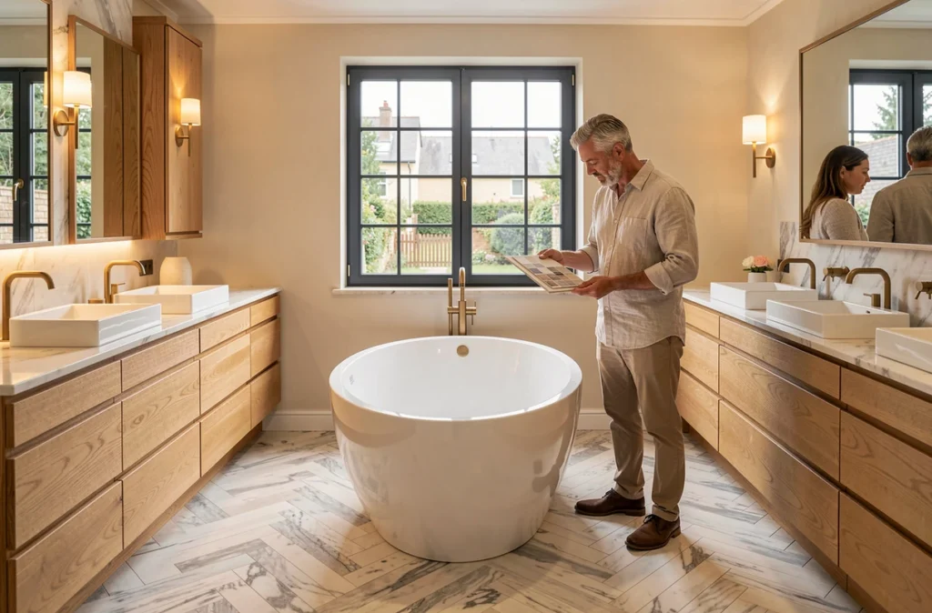Salle de bain de luxe sur mesure réalisée par Les Maîtres du Bain par Blanchet à Clermont-Ferrand
